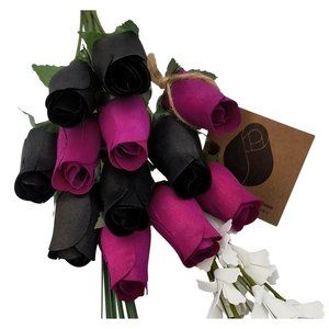 1 Dozen Halloween Black and Violet Bouquet. The Original Wooden Rose Flower Bouq